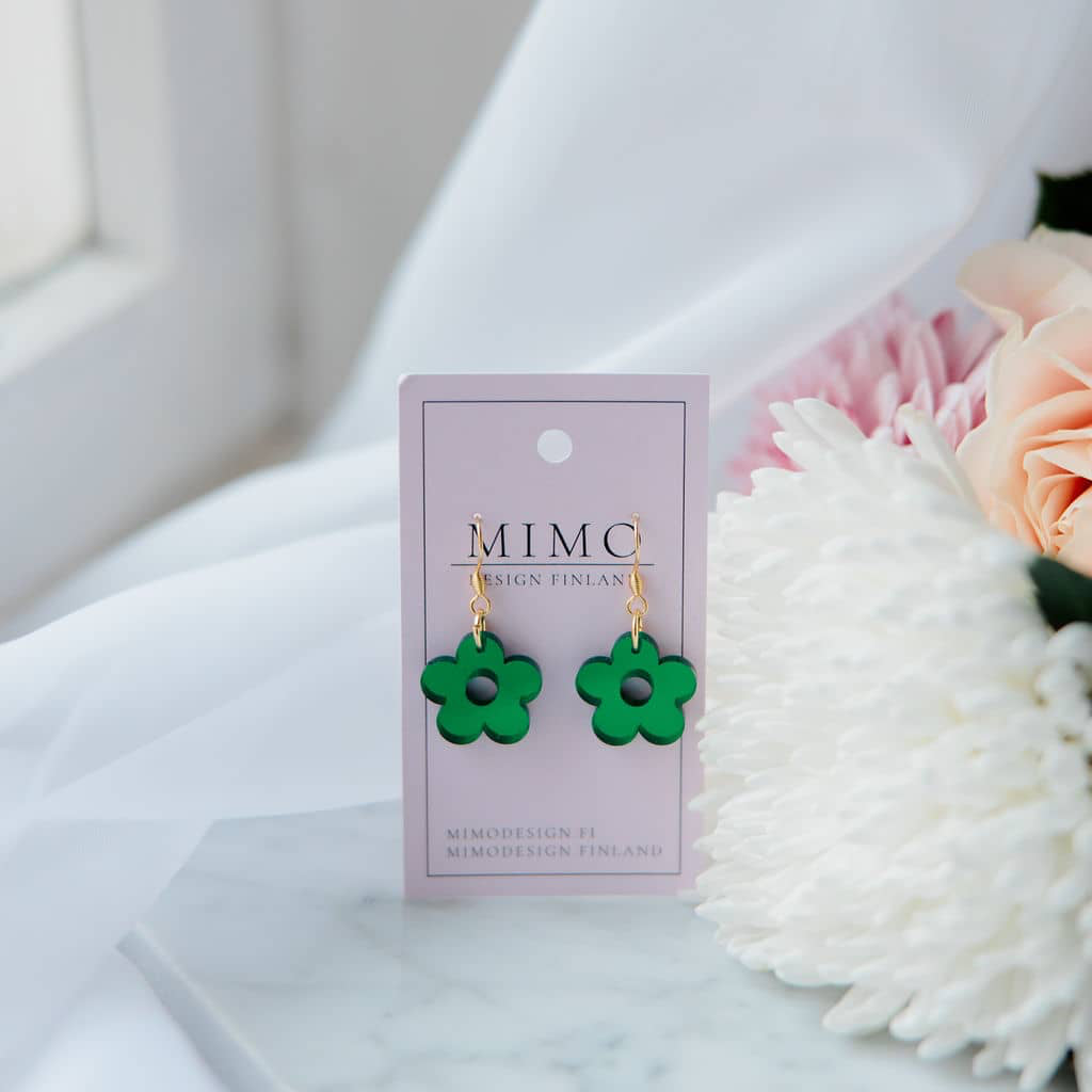 Vihreä-peiliakryyli-kukkakorvakoru-roikkuvakorvakoru.